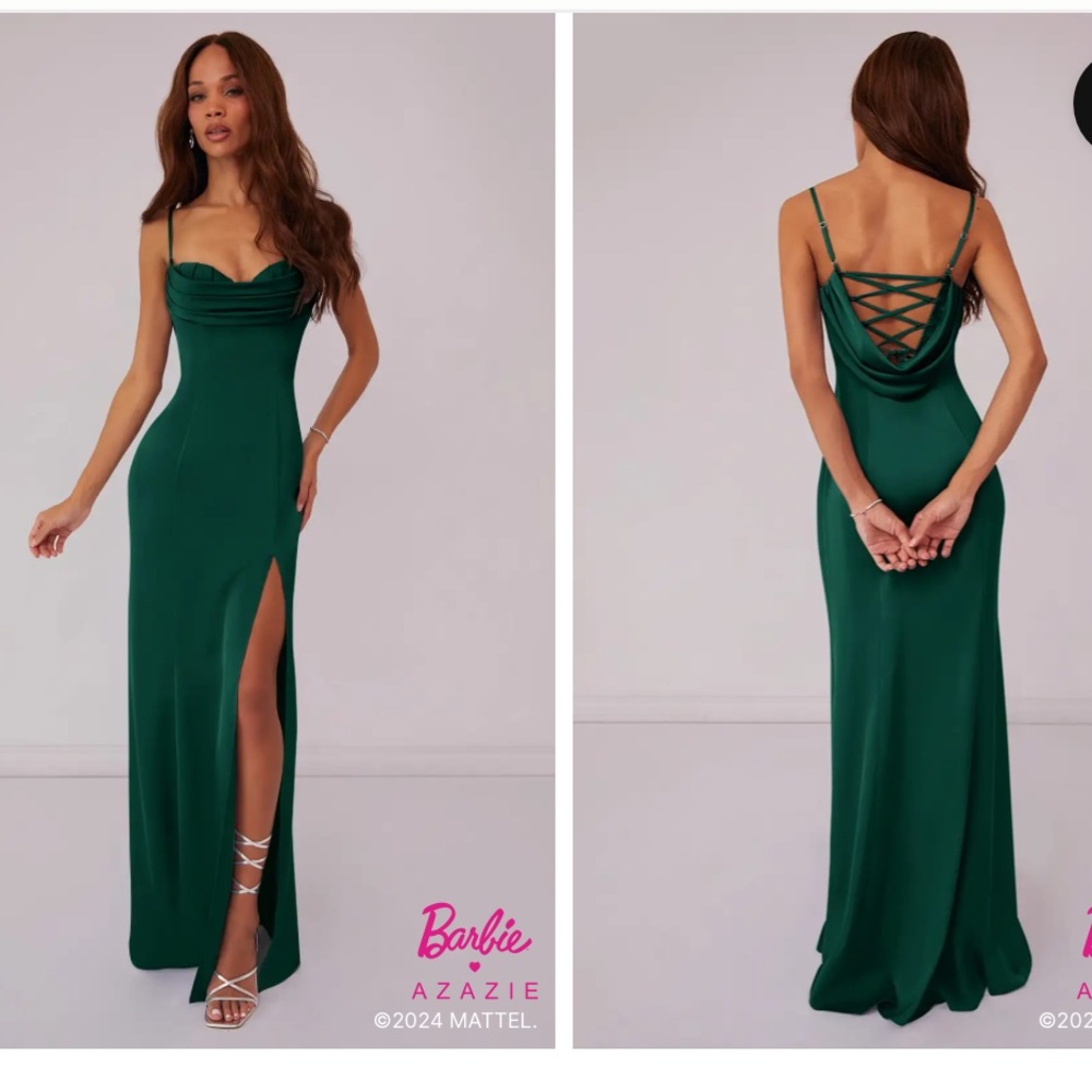 NWT Azazie | Barbie Emerald Mermaid Corset Stretch Satin Dress | 6